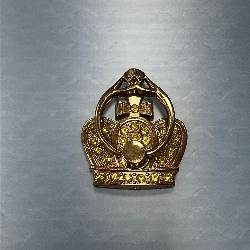 Gold Crown phone ring holder with Yellow Gems